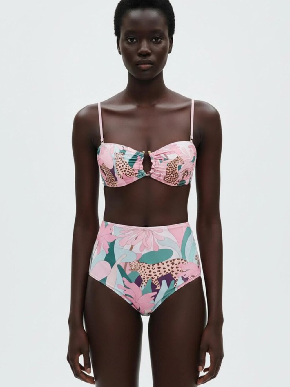 Women's Pink Floral High-Waist Bikini Set - Picture 3 of 5